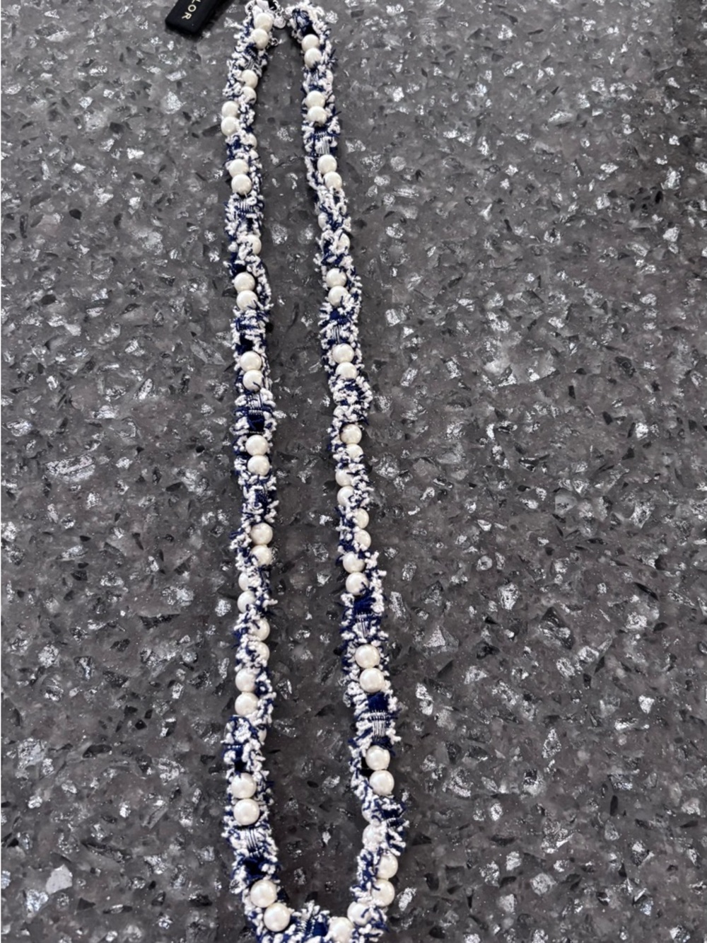 ANN Taylor Navy and White Braided Pearl-Accent Necklace